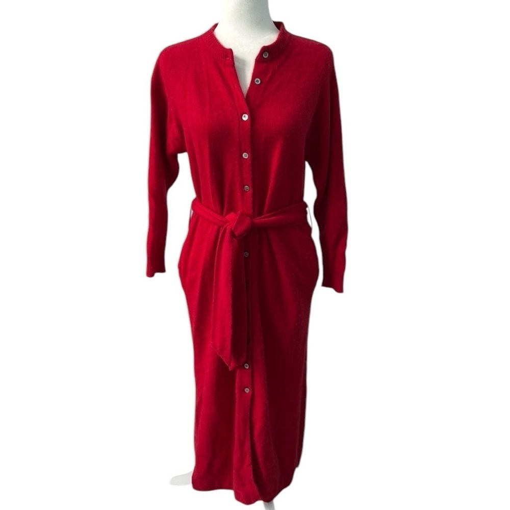 Saks Fifth Avenue Vintage Red Cashmere Belted Sweater Dress Cardigan Size Medium
